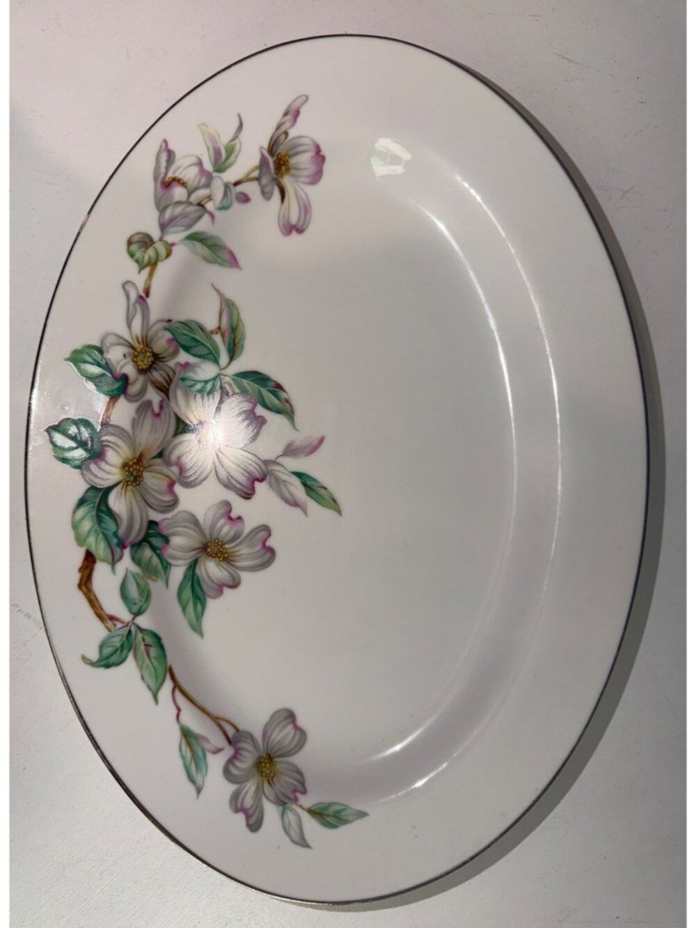 Taxco by SpringChina 12" Serving Platter Dogwood Floral Silver Rim Classic Japan